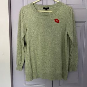 Gray (Grey) with Red Kiss J. Crew Quarter Sleeve Sweater Size XL